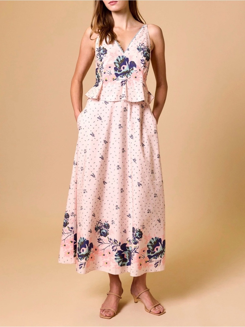 Cleobella - s - Floral Peplum Maxi Dress in Light Pink
